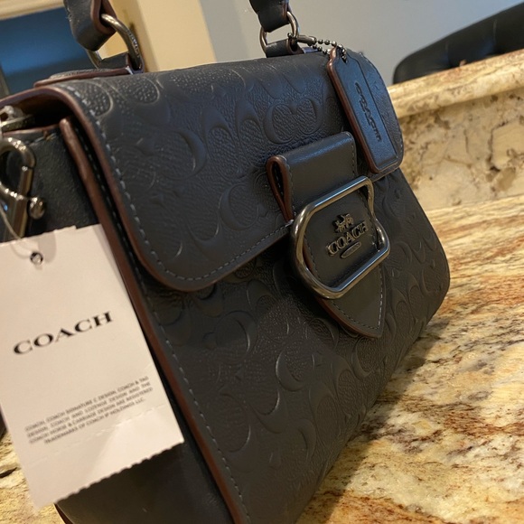 Coach Blue Embossed Leather Handbag